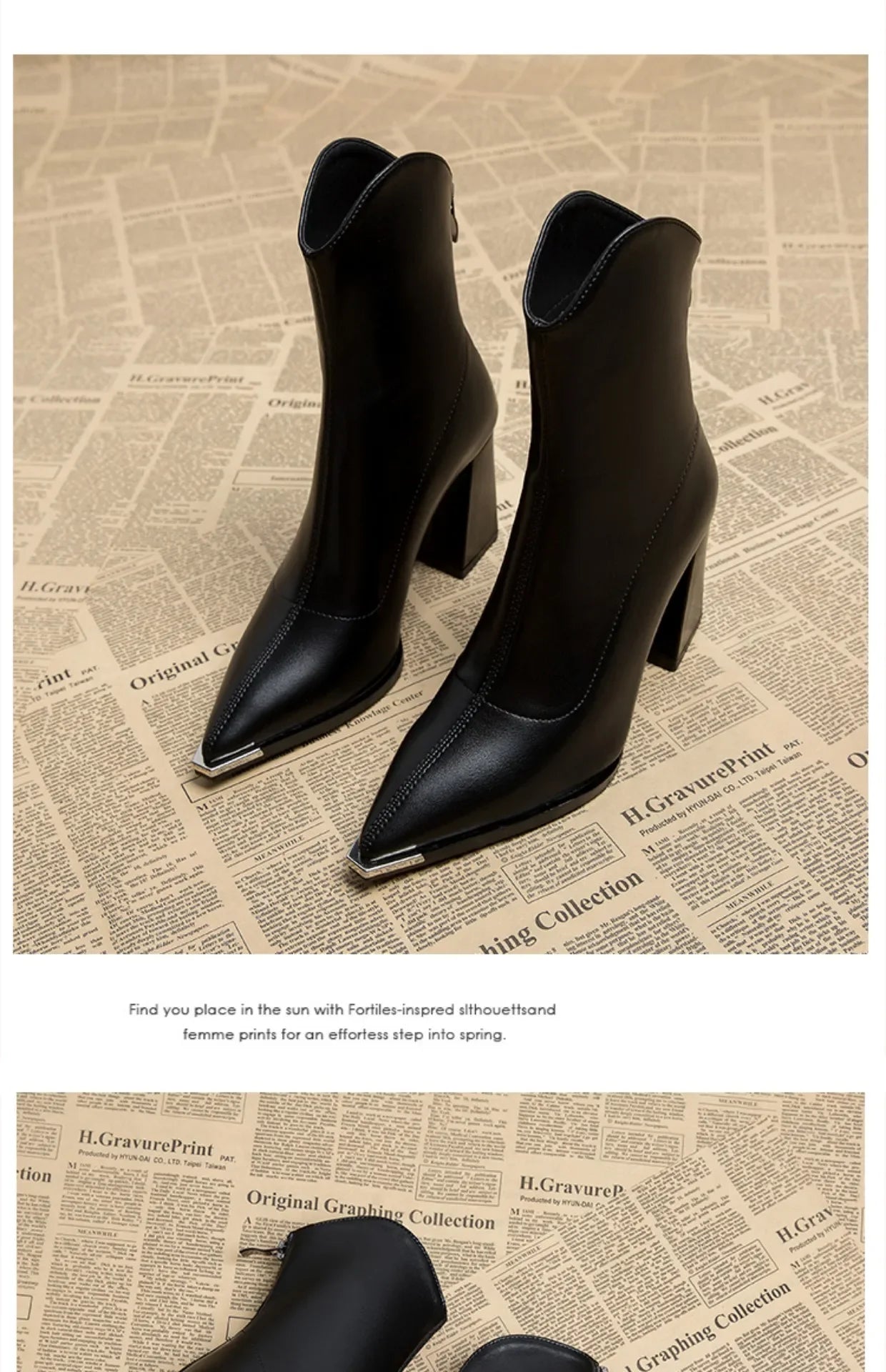 Spring 2024 New Women Ankle High Heels Shoes Zipper Chelsea Boots Brand Pointed Toe Boots Goth Designer Pumps Motorcycle Botas