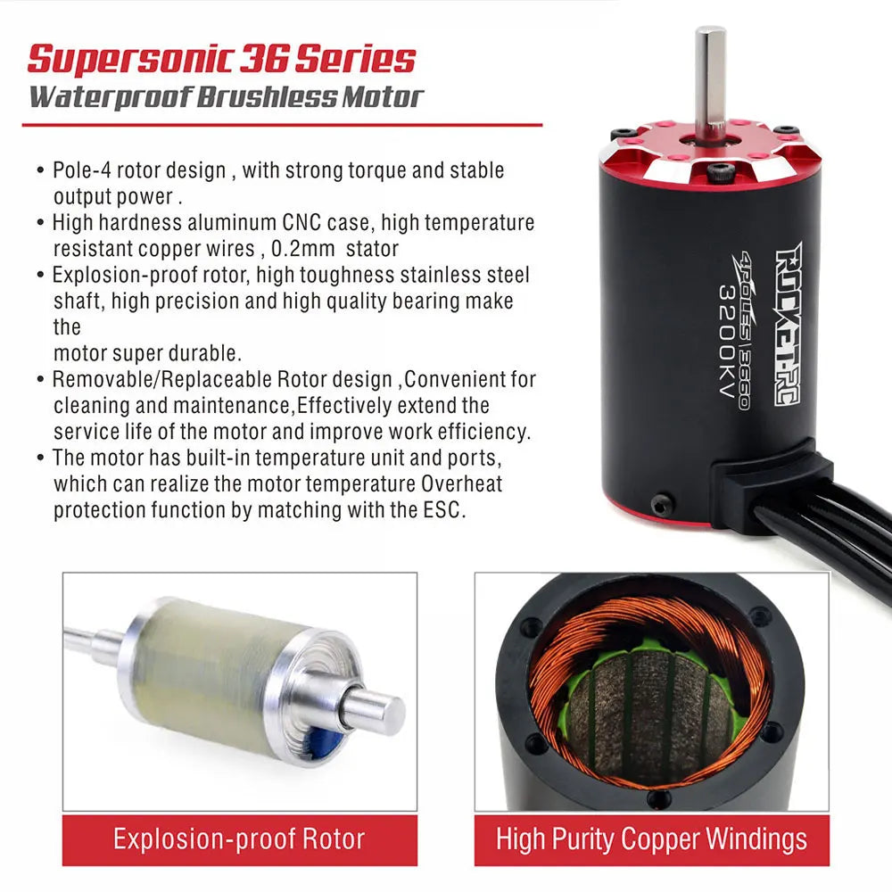RC motor Rocket V2 supersonic Brushless Motor w/ Temp Sensor 3650 3660 3665 3670 3674 for 1/8 1/10 RC Car