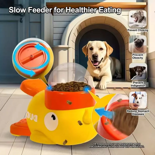 Automatic Pet Feeder - Cartoon Duck Design Dog Food Dispenser, Snack Trainer, Smart Portion Control Feeder for Cats & Dogs