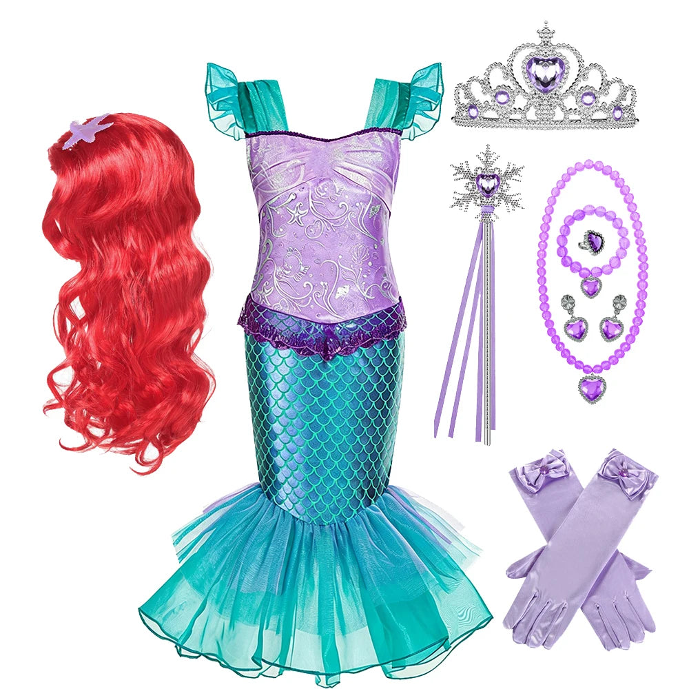 Fishtail Dress Girl Summer Dresses Ocean Themed Costume Kids Clothes Girls Cosplay Carnival Party Halloween Costumes 4 5 6 years