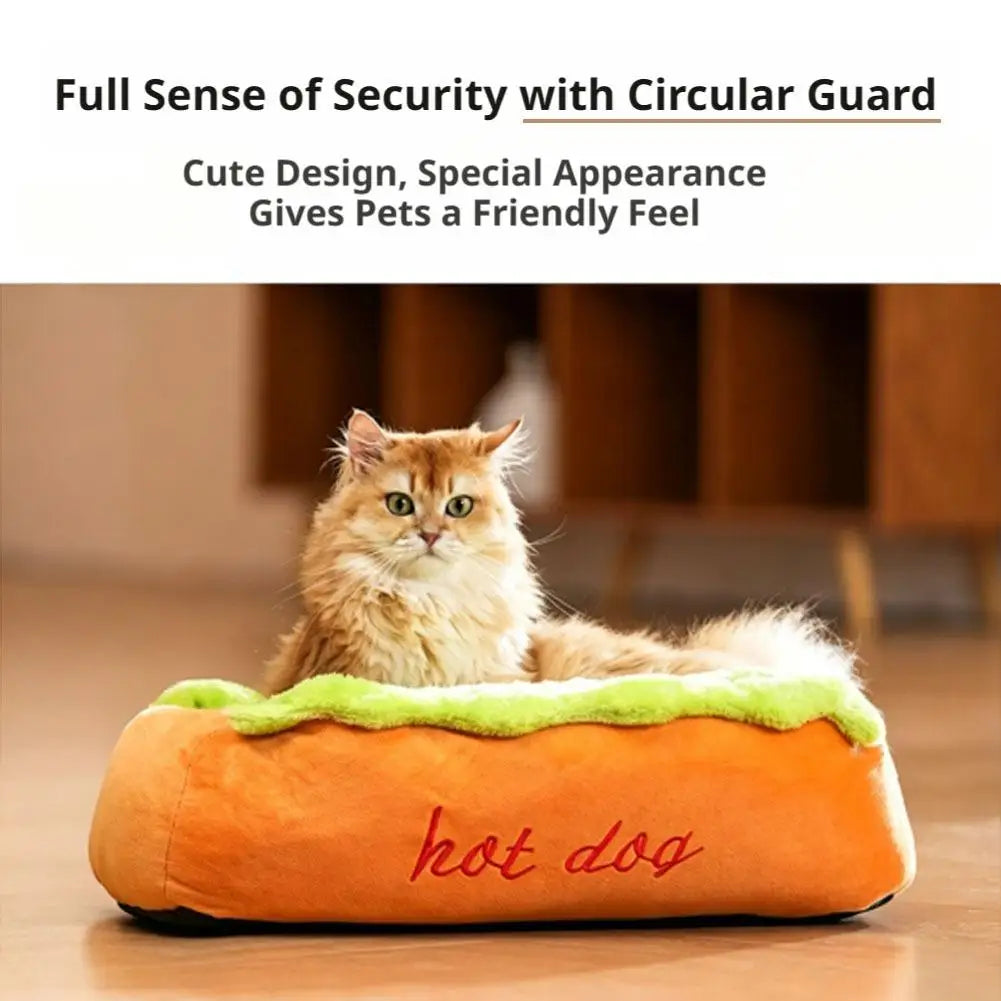 Pet Hot Dog Kennel Cute Cartoon Sausage Kennel Warm Comfortable Cat Dog Bed Sofa Removable Washable Pet Mat Pet Puppies Supplies