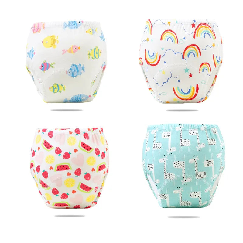 2/3/4/5/8Pc Baby Potty Toilet Training Pants Nappies Cartoon Boys Girls Underwear Cotton TPU WaterProof Panties Reusable Diapers