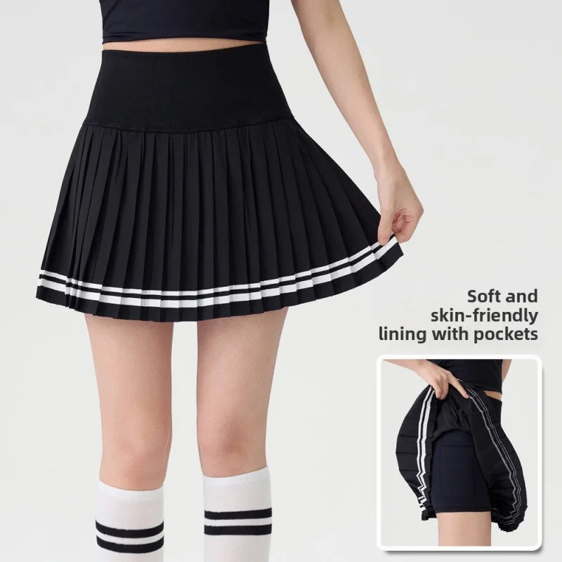 Women's High Waisted Tennis Skirt with Shorts 2-in-1 Quick Dry Yoga Skort Ladies Athletic Gym Running Skirt Summer Activewear