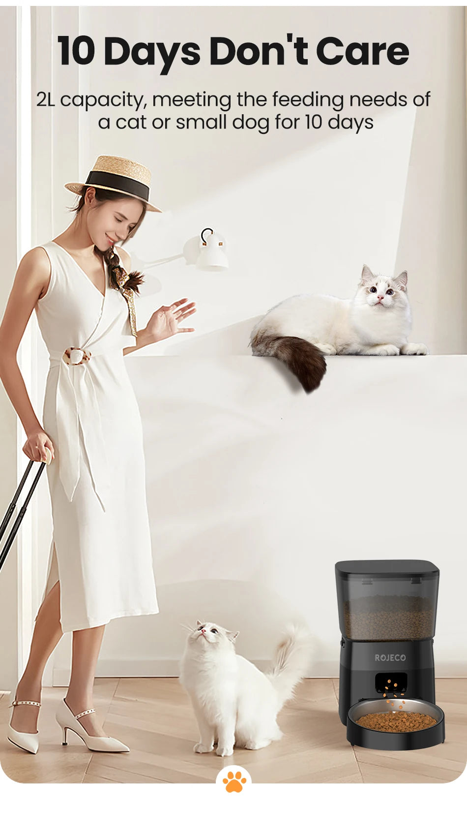 ROJECO Smart Dog Feeder Automatic Dog Food Kibble Dispenser Button Version for Pet Cats Auto Food Container Dog Feeding Supplies