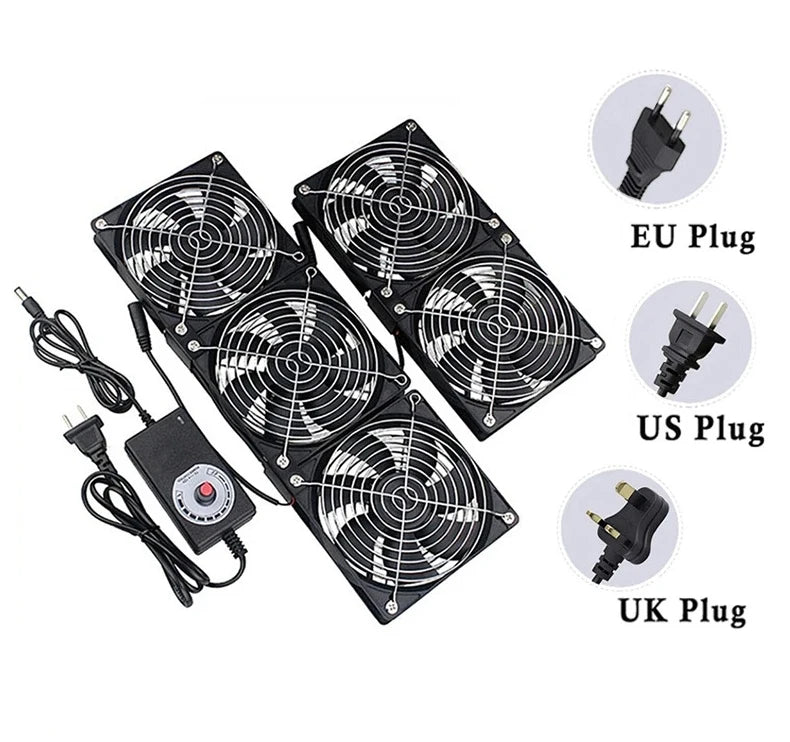 220V 12V Exhaust Cooling Fans with Controller 12cm for Workstation Cabinet Radiator Server Fan for GPU VGA Btc Machine Chassis