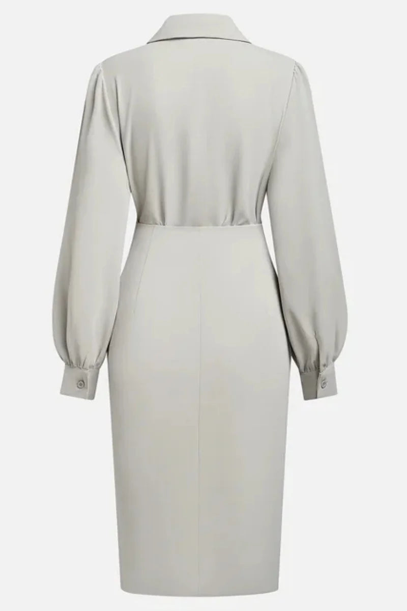 Temperament Slim Fit Women's Dress 2025 Autumn New Sexy Long Sleeve Shirt Dress For Women Bodycon Solid Color Office Lady Dress