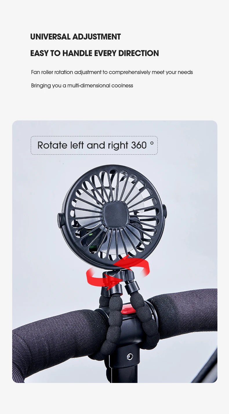 Baby Stroller Octopus Fan Anti Pinch Hand 3-speed Small Night Light USB Mini 3-speed Charging Small Fan