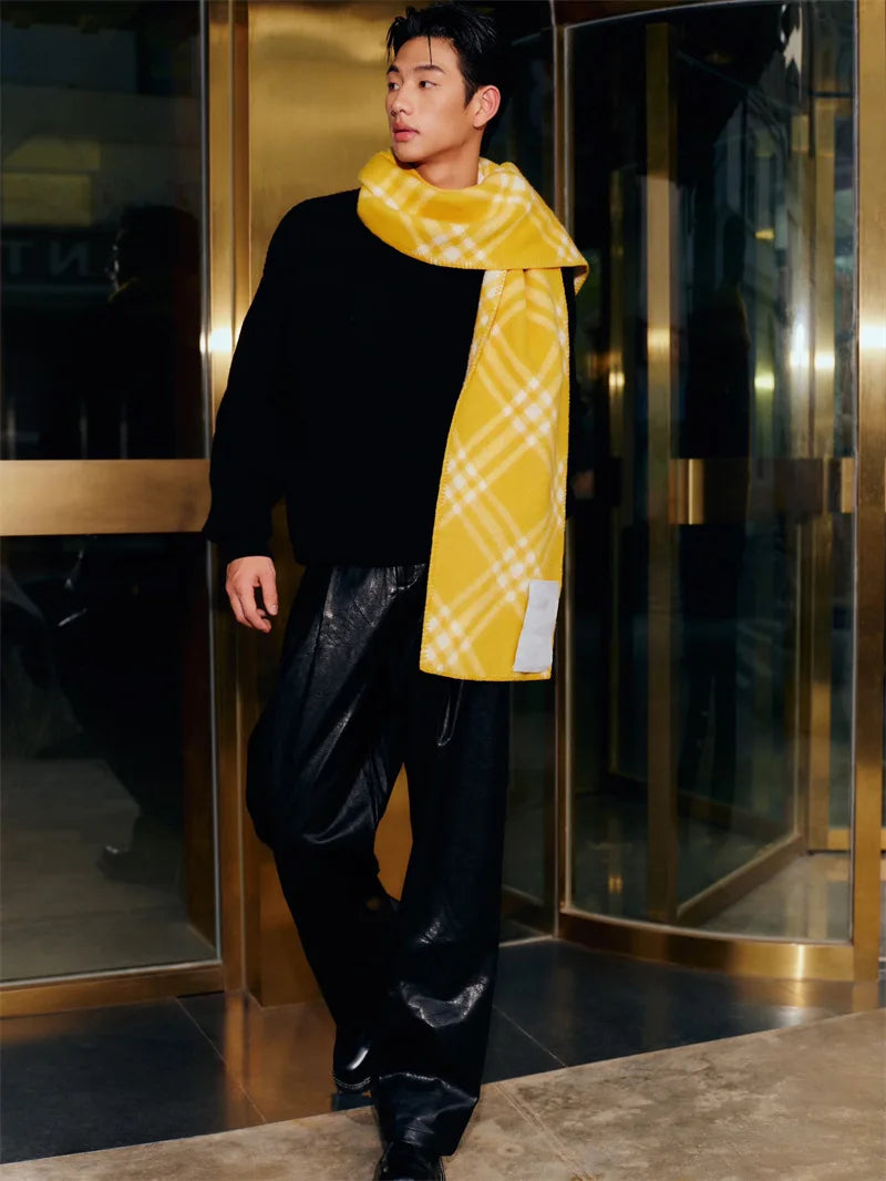 Scarf Shawl Double-Faced Plaid Wool Scarf Neck Warmer Soft Comfortable Fashion Long Scarf for Men and Women