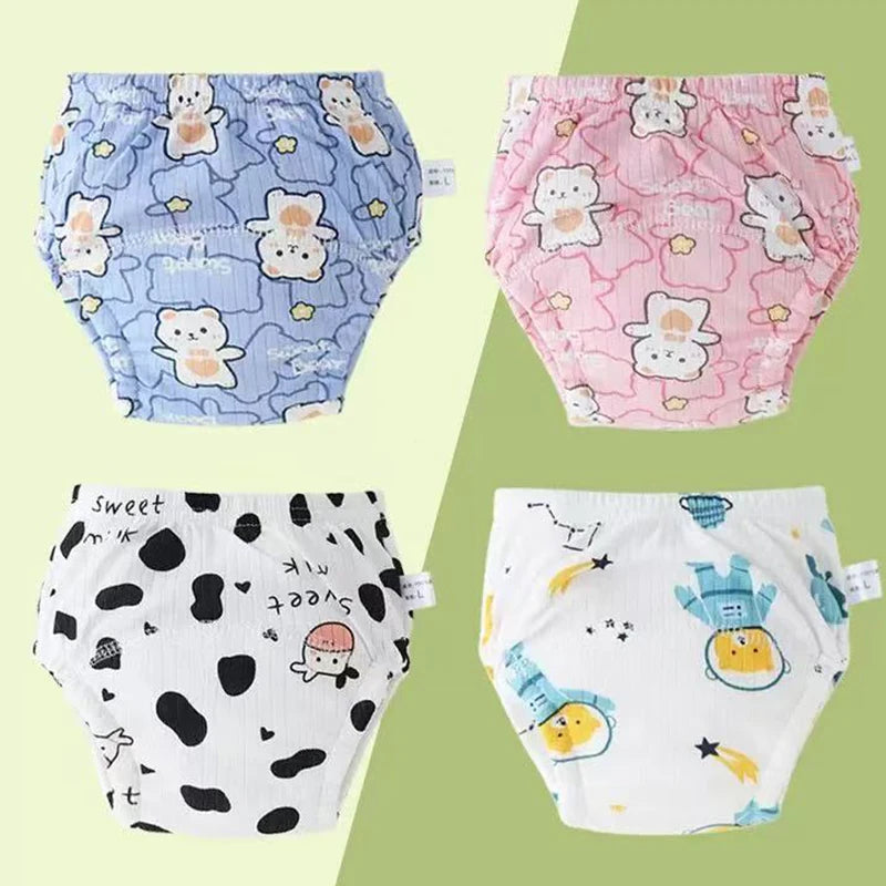 4PCS Breathable Cotton New Reusable Washable Baby Potty Training Pants Infant Todder Cute Underwear Soft Briefs for Boys Girls