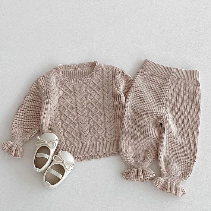 2024 New Autumn Toddler Baby Girl Knitting Clothes Suit Long Sleeved Solid Color Knitted Sweater+Pants Children Clothes Set