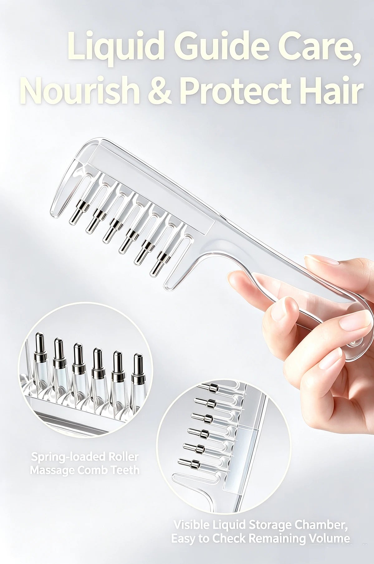 Scalp Liquid Applicator Comb, Refillable Hair Serum Oil Dispensing Comb, Roller Ball Massage Comb For Hair Root Treatment