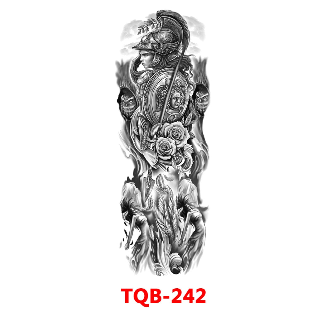 Full-arm Tattoo Stickers With The Crown Of The Virgin Of Jesus And Lion Waterproof Tattoo Stickers