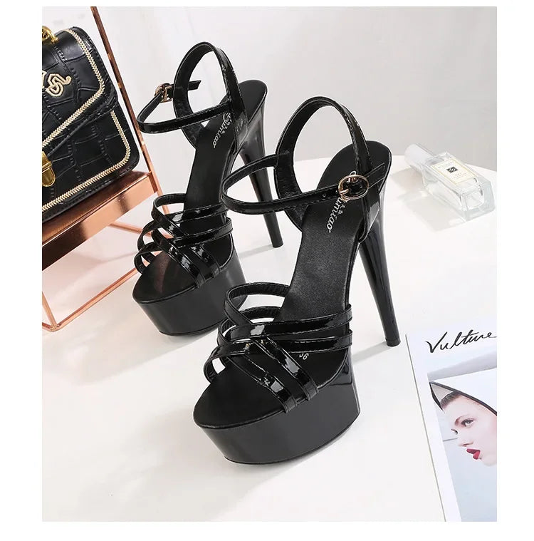 High Heels Model Sexy Black Waterproof Platform 15cm Ultra High Heel Sandals Women Summer Show off Tool for Women Shoes
