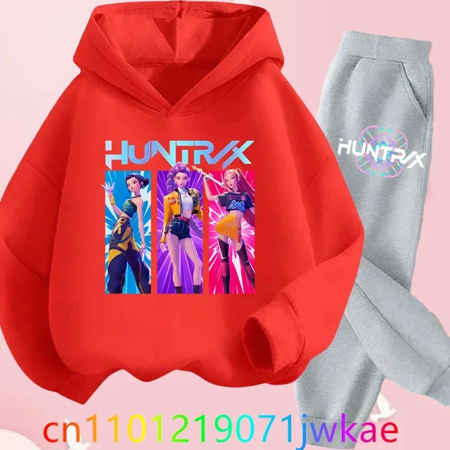 Kid K-Pop Demon Hunters Hooded Suit Toddler Girl Clothes KPop Demon Hunters Hoodie Set Girls Fashion Casual Sweatshirt New Movie