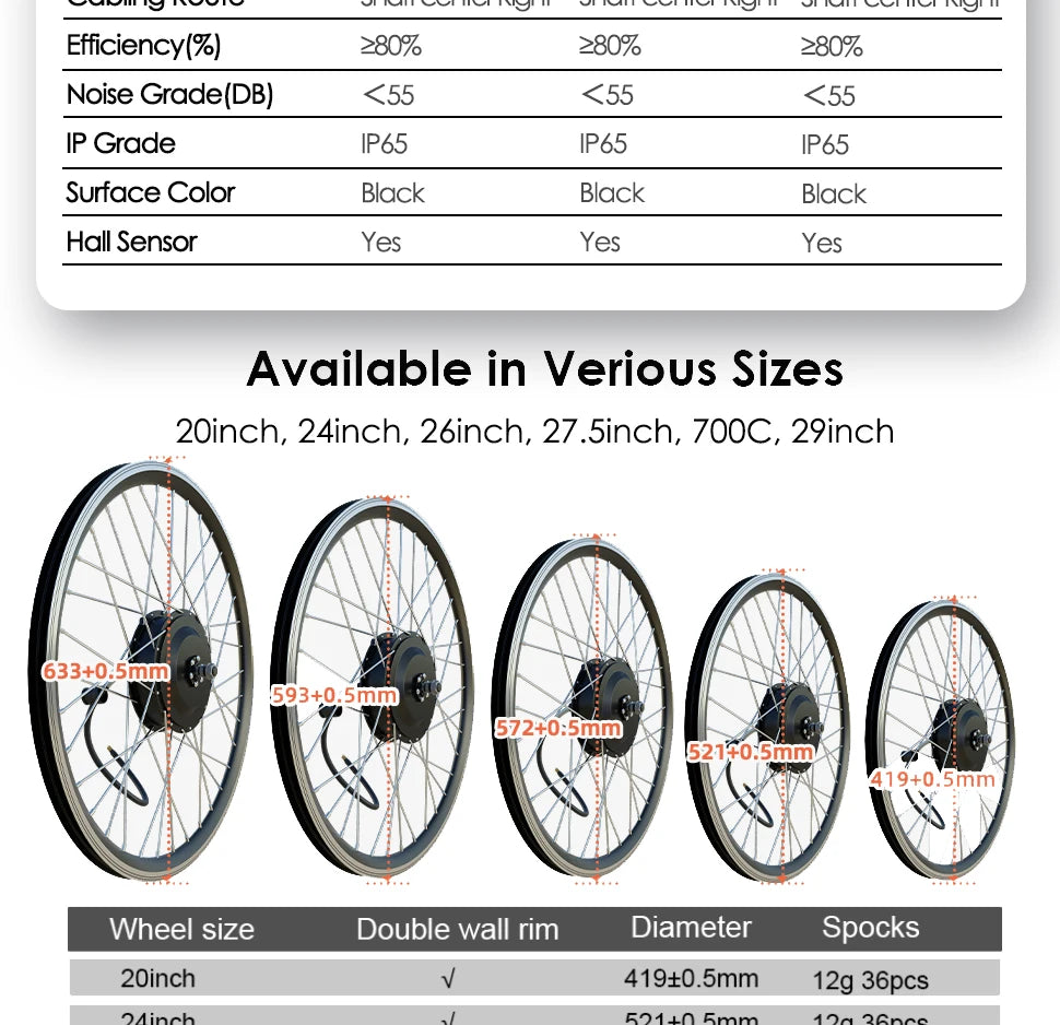 250W 350W 500W High Spedd Ebike Hub Motor & Assembled Wheel 20-29Inch 700C Tyre Electric Bicycle  Rotary Cassette Ebike Kit