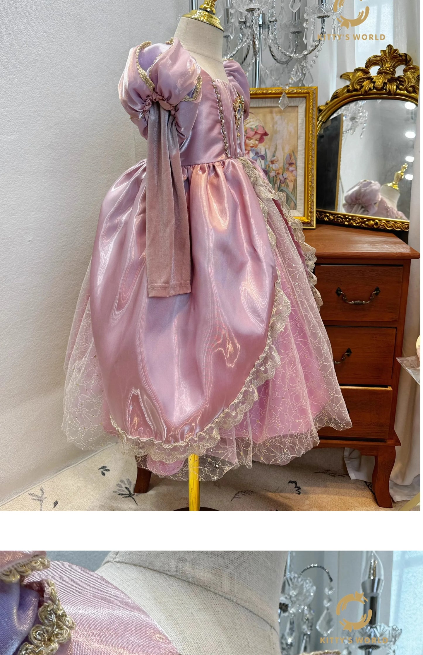 Kids Pink Aurora Princess Lolita Dress Halloween Costume Girl Sleeping Beauty Princess Cosplay Birthday Party Dresses for 2-12Y