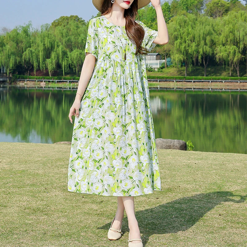 New Fashion Summer Dresses For Women 2025 Elegant Casual Short Sleeve Dress Soild Colour Women Clothing