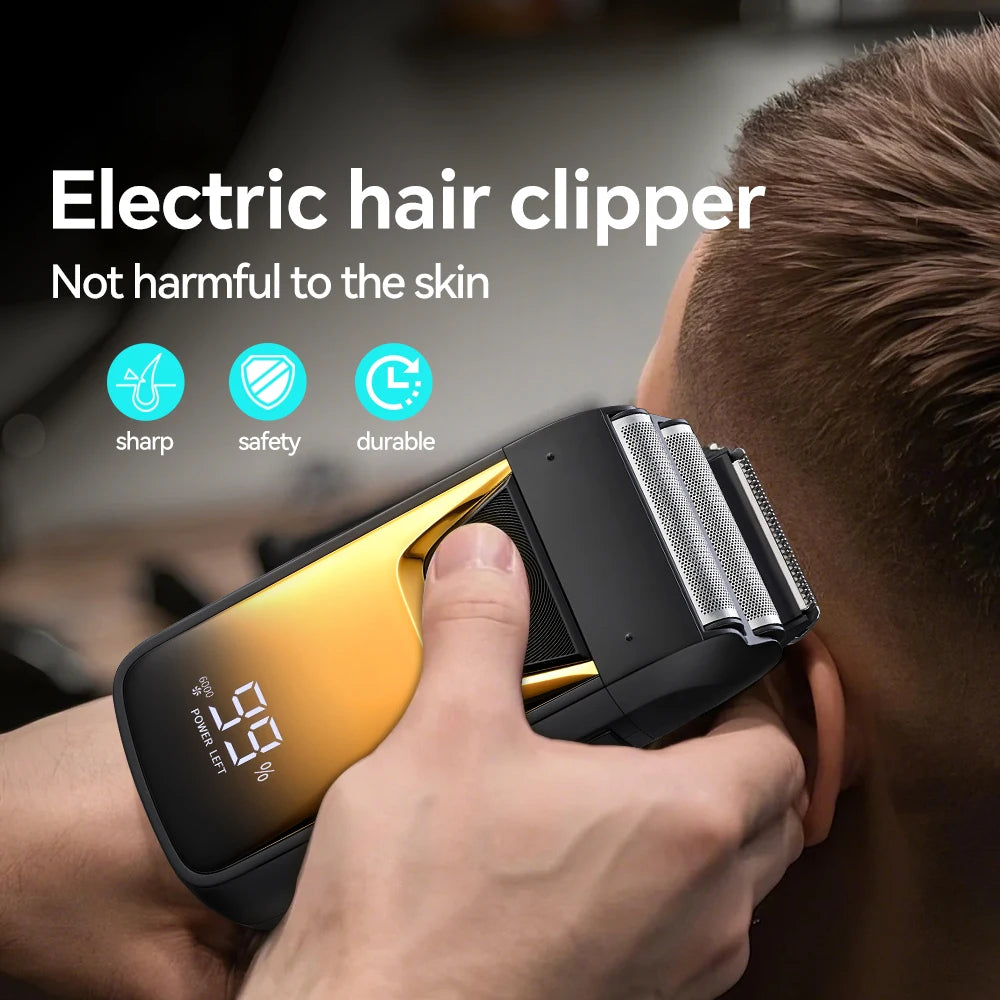 USB men's electric LED digital portable shaver with built-in rear blade for shaving hair and sideburns, compact shaving