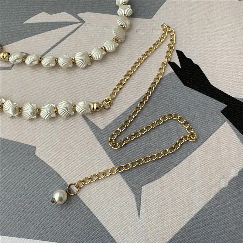 Shell Pearl Waist Chain Women Thin Metal Belt Dainty Body Jewelry Versatile Accessory for Dresses