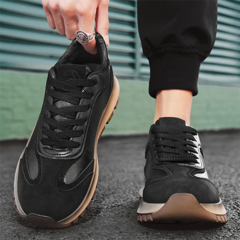 Classic Leather Casual Sneakers for Men Comfortable Sport Shoes High Quality Platform Shoes Lace Up Anti Slip Men Athletic Shoes