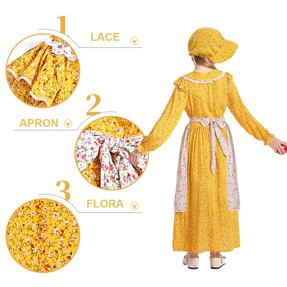 Frocks for Girls Kids Little Red Riding Hood Fairy Tale Drama Performance Costume Maid Suit Floral Pastoral Style Casual Dress