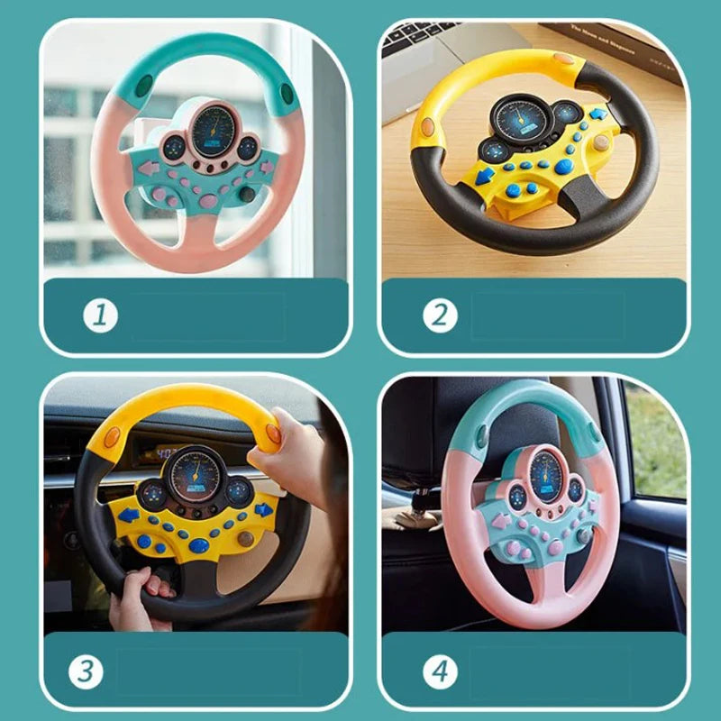Toddler Steering Wheel Toy Backseat Travel Essentials with Lights Sounds Pretend Play Driving Simulator Educational Gift for Kid