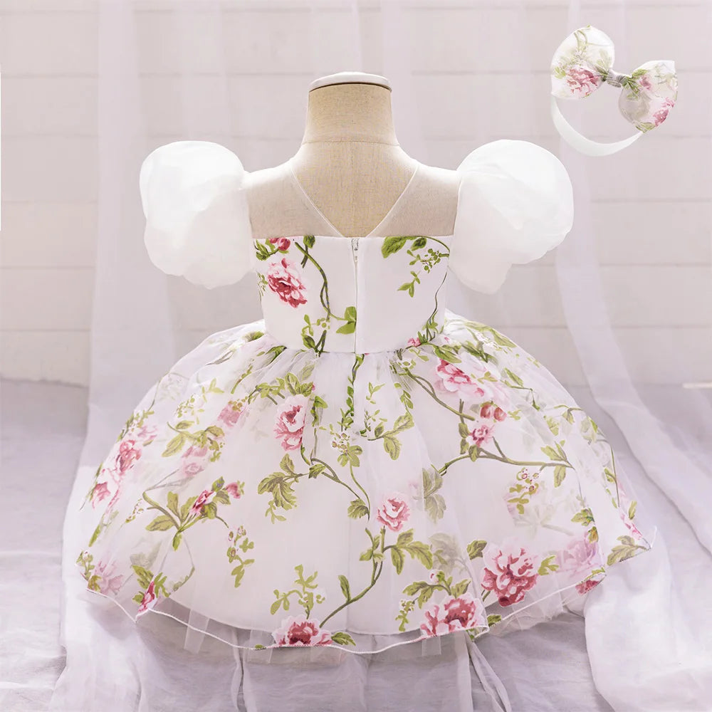 Baby Girl 2pcs Floral Wedding Party Dress Toddler Tulle Princess Gown Girls Summer Holiday Dresses Infant 1st Birthday Costumes