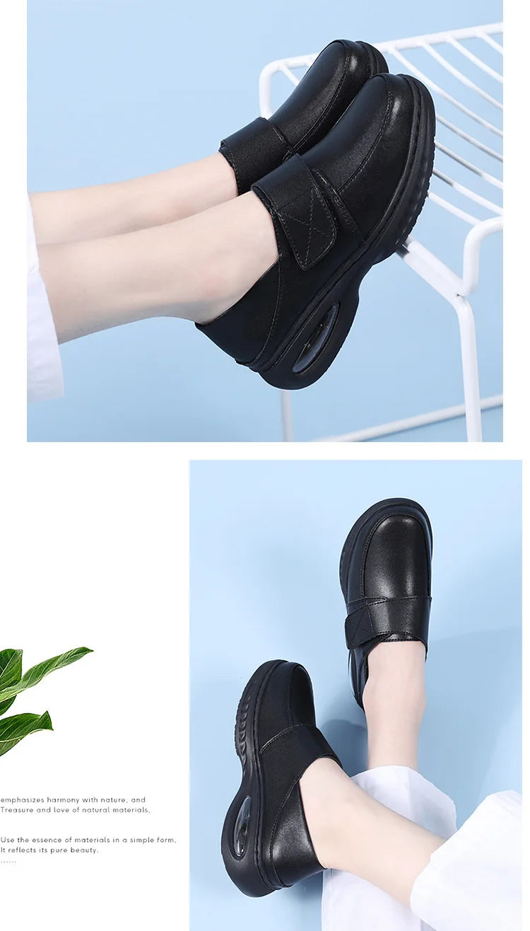 Platform White Shoes Women Casual Comfortable Light Nurse Work Shoes Fashion Slip on Non-slip Loafers Women Genuine Leather Shoe