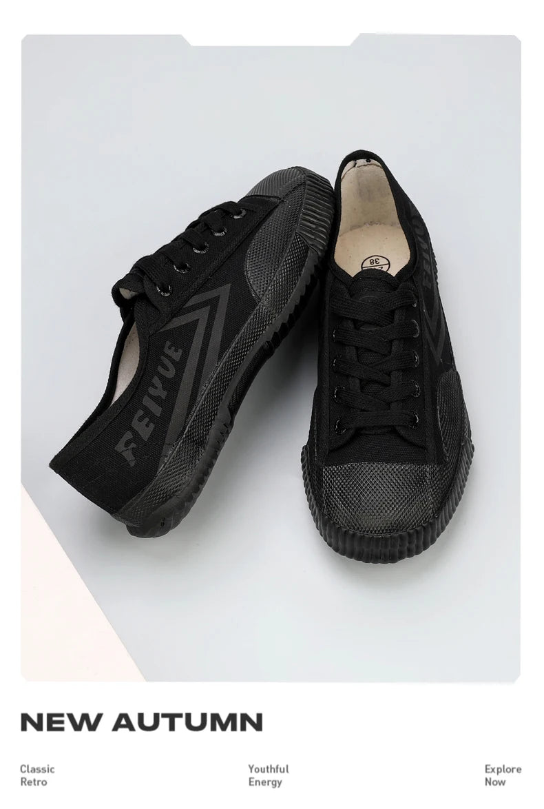 DaFu Flying Men's Running Jump Far Athletic Shoes Sports Women's Canvas Couple's Black Shoes Low Top Breathable Rubber Sole