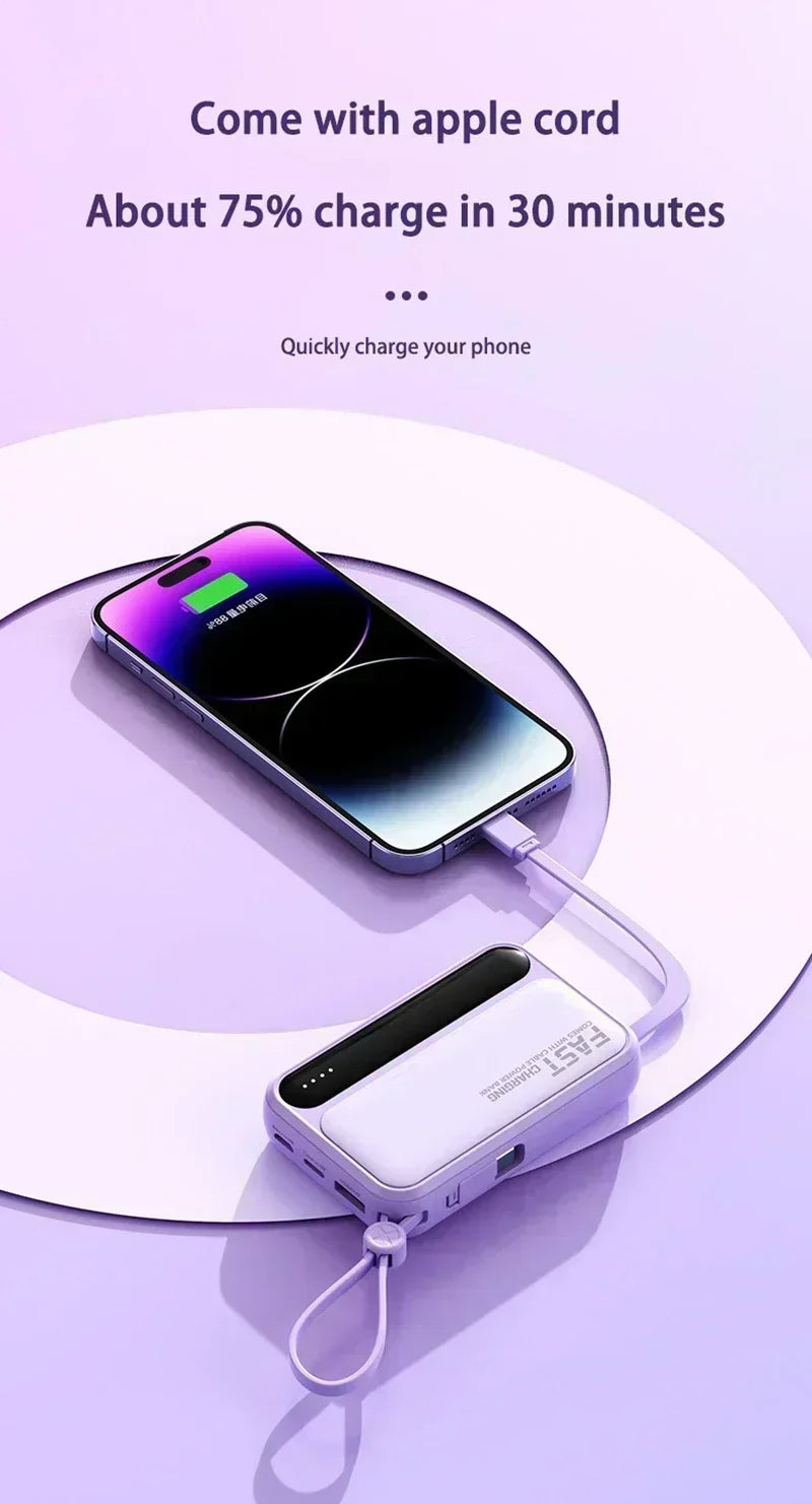 Lenovo 500000mAh Power Bank Built in 4 Lines Large Capacity Super Fast Charging Portable External Battery For iPhone Samsung