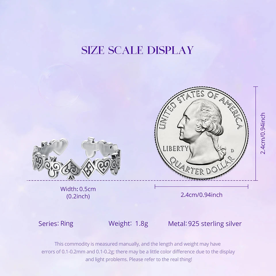 WOSTU Vintage 925 Sterling Silver Poker Card Open Ring For Women, Antique  Adjustable Stacking Party Rings Fine Gift