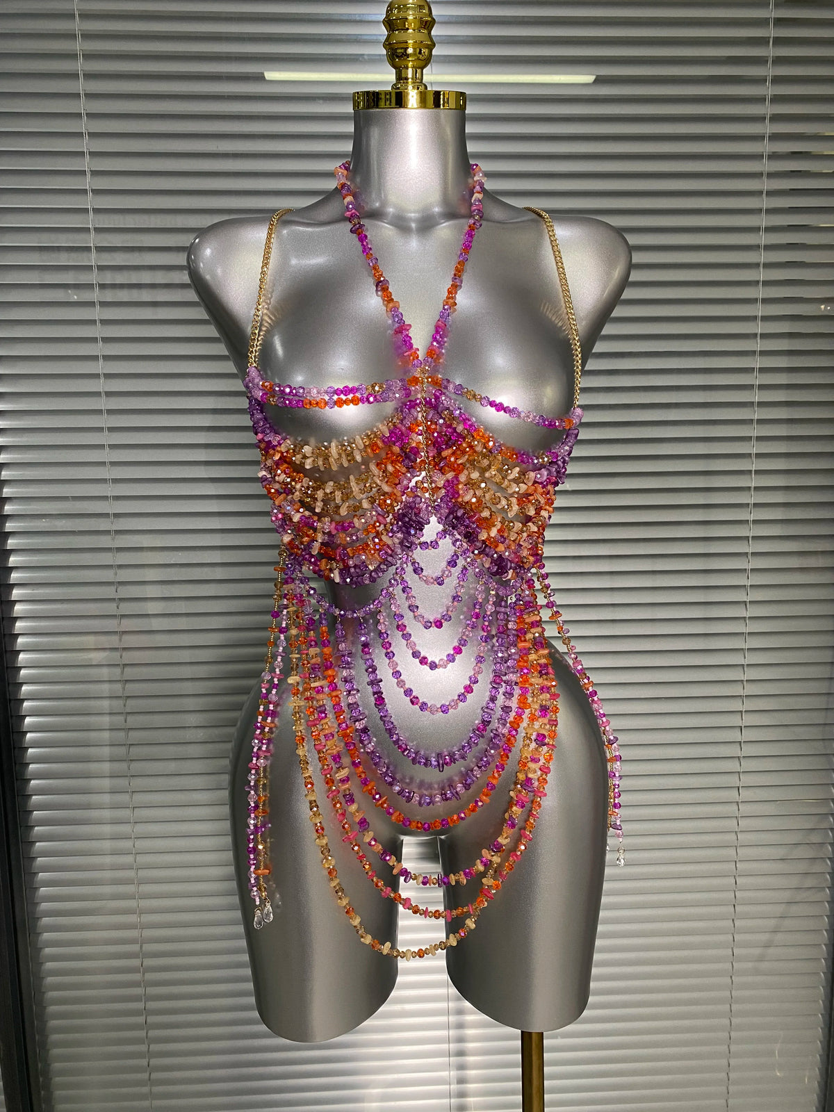 Crystal Rhinestone Tassel Body Chain Harness Bra for Women Multi-layer Shiny Gemstone Body Jewelry Sexy Halter Neck Bikini Chest
