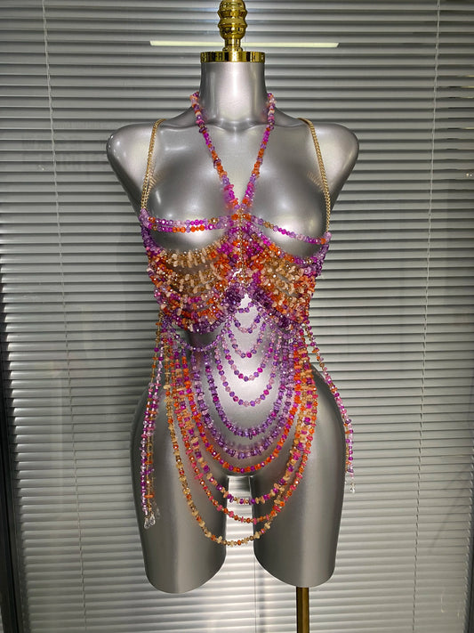 Crystal Rhinestone Tassel Body Chain Harness Bra for Women Multi-layer Shiny Gemstone Body Jewelry Sexy Halter Neck Bikini Chest
