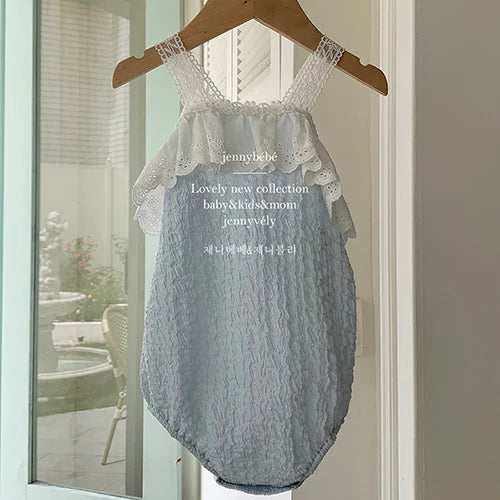 2024 New Summer Newborn Baby Girl Romper Flying Sleeve Cotton Mesh Splicing Toddler Baby Girl Jumpsuit 0-24M Baby Girl Clothing