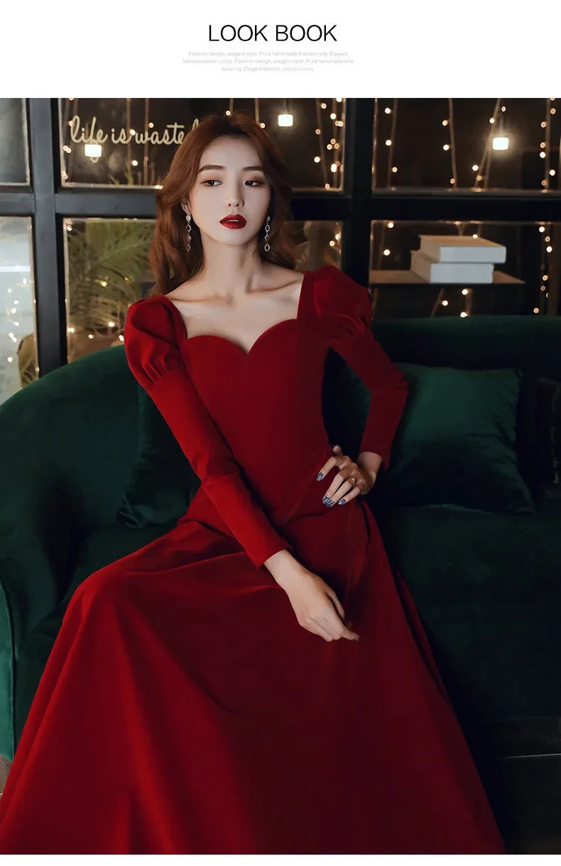 Long Wedding Dress Evening Gown for Bride Engagement Party Autumn Winter New 2025 Large Size Drinking Ceremony Dress
