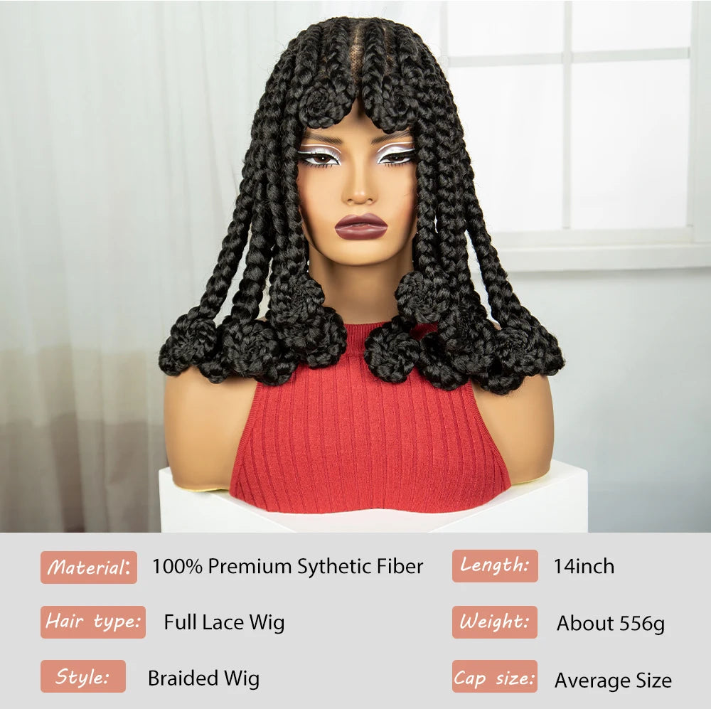 Synthetic Full Lace Bantu Braids Wig with Baby Hair 14Inch Natural Lace Front Braided Wig Handmade Cornrow Braid for Black Women