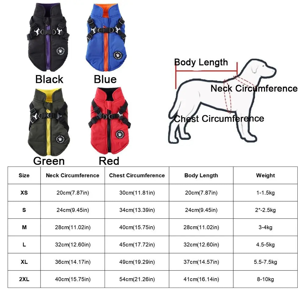 Waterproof Adjustable Dogs Down Clothes Thicken Warm Winter Dog Clothes Soft with Harness Dog Coat for Dogs Cats