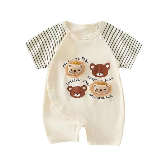Gender-Neutral Baby Summer Lightweight 3D Lion Head Romper Cute Toddler Striped Short-Sleeve Cozy Outdoor Onesie
