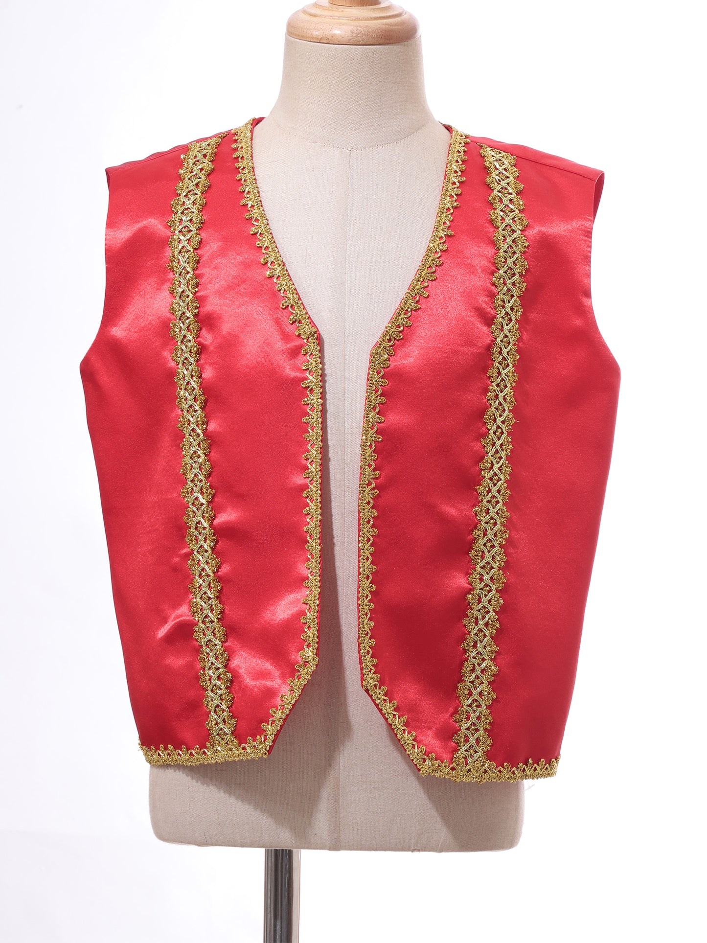 Kids Girls Boys Medieval Steampunk Costume Arabian Prince Sleeveless Golden Trim Waistcoat Vest Halloween Cosplay Fancy Dress Up