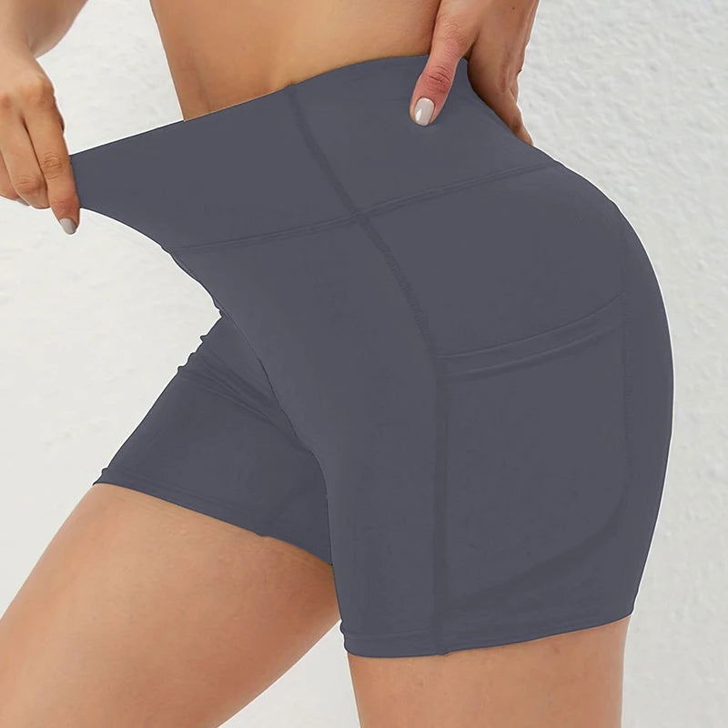 High Waist Push Up Fitness Sports Shorts Women 2026 Summer Quick Drying Pocket Cycling Shorts Woman Solid Tights Yoga Shorts