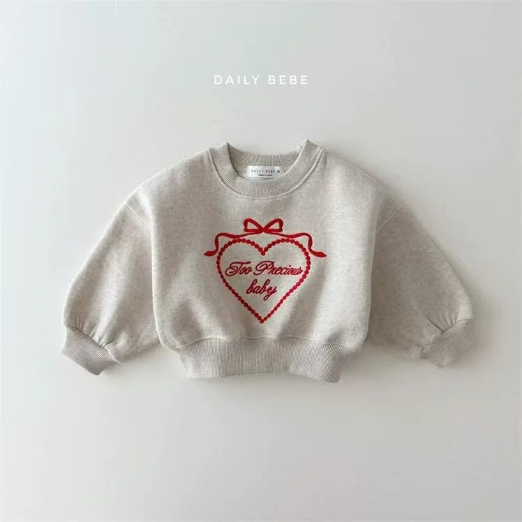 2025 Spring New Children Long Sleeve Clothes Set Baby Girls Heart Embroidery Sweatshirt + Pants 2pcs Suit Kids Sports Outfits