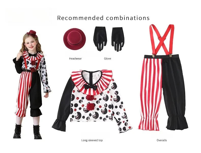 Halloween Cosplay Costumes Horror Clown Dresses Pants Headwear Clothes Sets Carnival Theme Party Role Playing Outfits for Girls