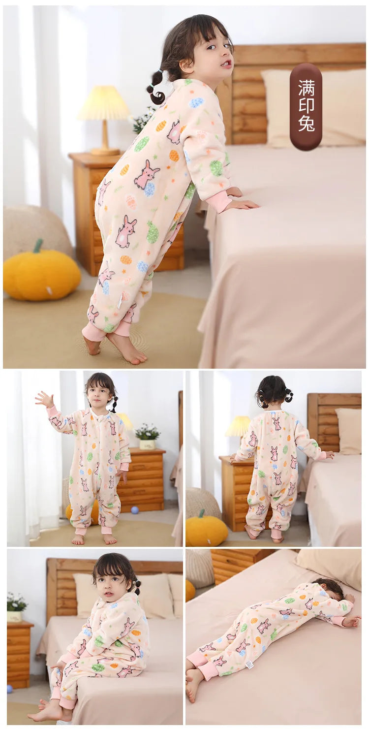 Kawaii Girls Pajamas Winter Purple Rabbit Onesie Hooded Plush Kigurumi Jumpsuit Blanket Sleeper Warm Overall Kids Nightwear Pjs
