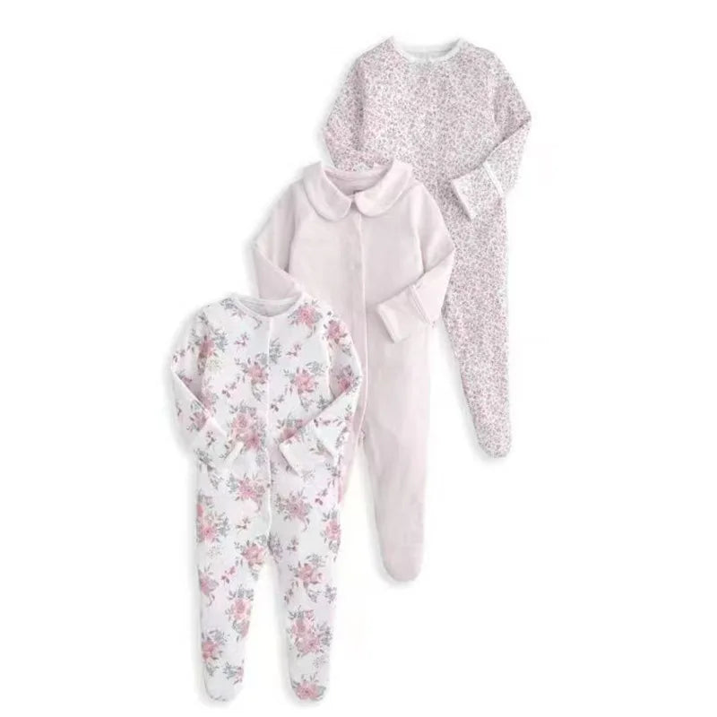 3pcs/Lot Cotton Soft Baby Romper Jumpsuit for Boys Girls with Zipper Footed Long Sleeve Pajama Sleepsuit Outfit Infant Clothes