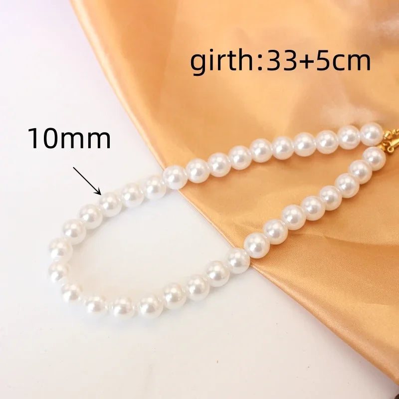 4 5 6 8mm White Pearl Chokers Necklace Clavicle Chain For Women Classic Fashion Elegant Wedding Neck Jewelry Love Pendant Gift