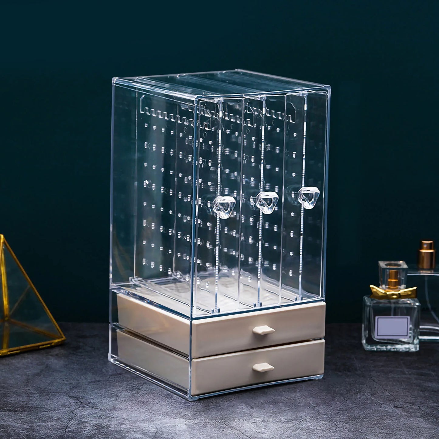 Hanging Jewelry Organizer Box Clear Display Stand with Drawers for Earring Rings Necklace Hanging Jewelry Organizer Box