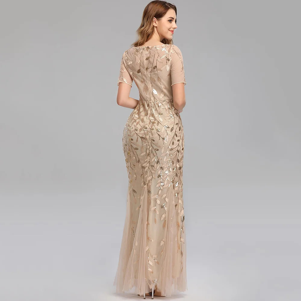 Sexy vintage Maxi Sequin cocktail Dress bridesmaid Prom Dresses for Women Casual Party Long sleeve club Bodycon Dress vestidos