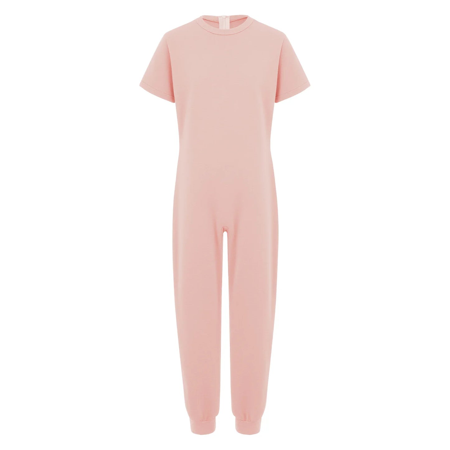 Kids Boys Girls Special Needs Adaptive Clothing Cotton Round Neck Short Sleeve Back Zipper Solid Color Full Body Jumpsuit Romper