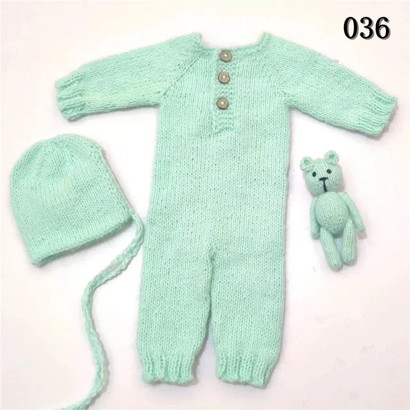 Newborn Photography props Pants Climbing Clothes BearTotal of Three Sets Handmade Knitted Mink