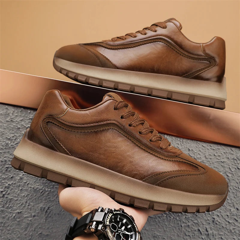 Classic Leather Casual Sneakers for Men Comfortable Sport Shoes High Quality Platform Shoes Lace Up Anti Slip Men Athletic Shoes